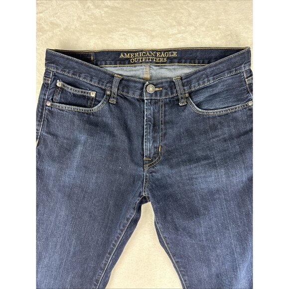 American Eagle Jeans Mens 34 X 32 Original Straight Dark Blue Denim Western - Picture 2 of 8